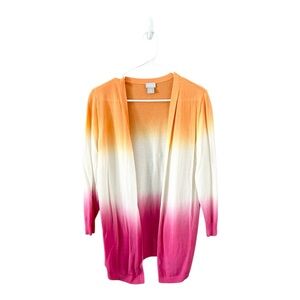 Chico’s Dip-Dye Pink Ombré Orange Open-Front Cardigan Size 0/Small